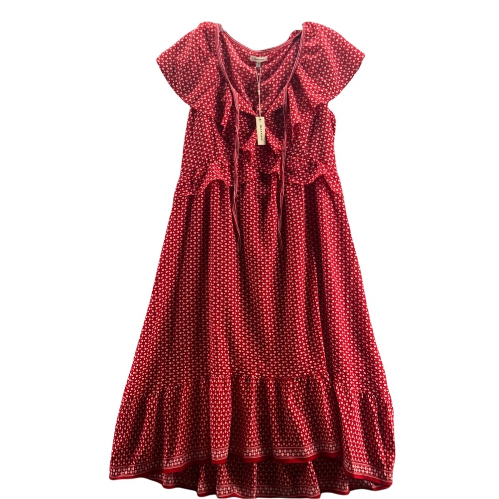 Max Studio A line Dress Red Polka Dot XL Pinup Midi NEW
